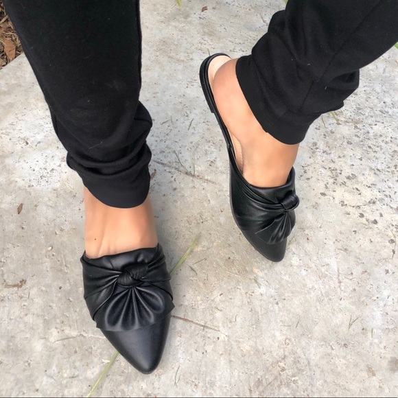 Last 1♥️vegan Black Leather Knot Up Flat Mules - Picture 2 of 7